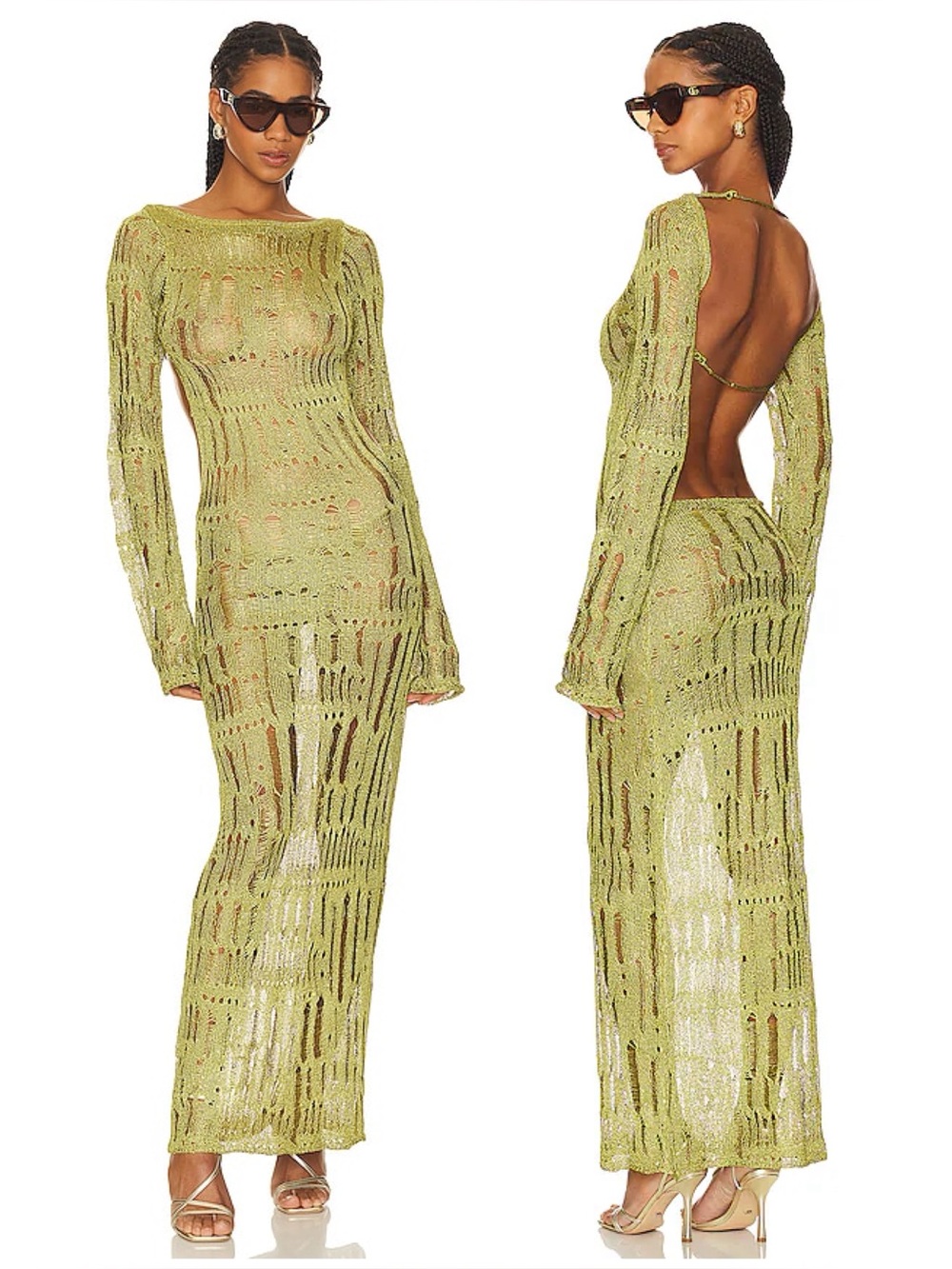 Jaded London Moss Metallic Umbra Maxi Dress in Moss Size XS